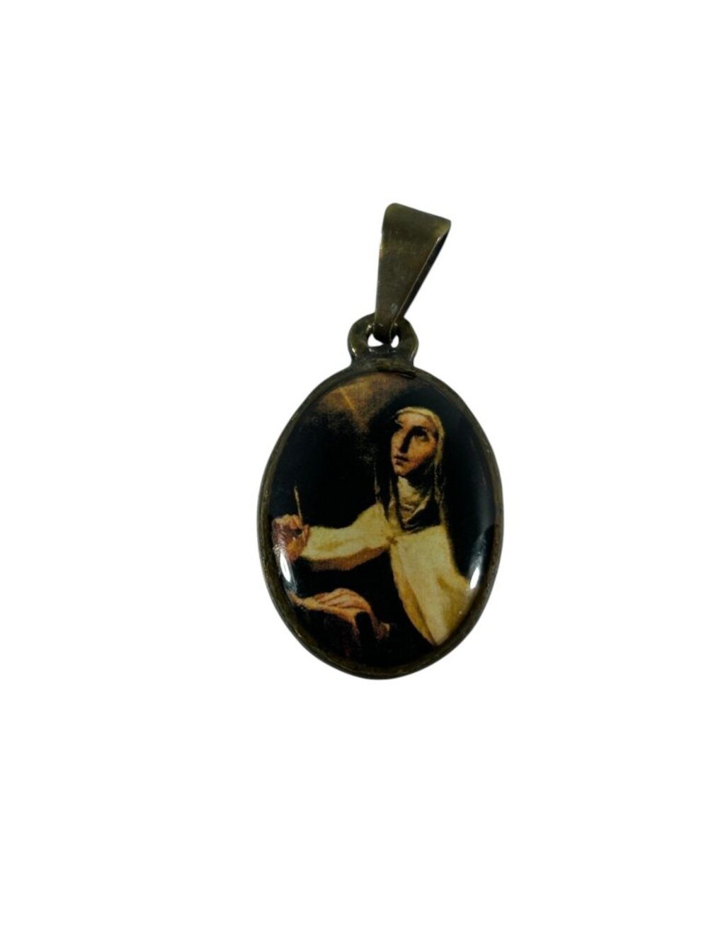 Saint Theresa Teresa De Avila Religious Medal Pendant Oval Catholic Chi Rho